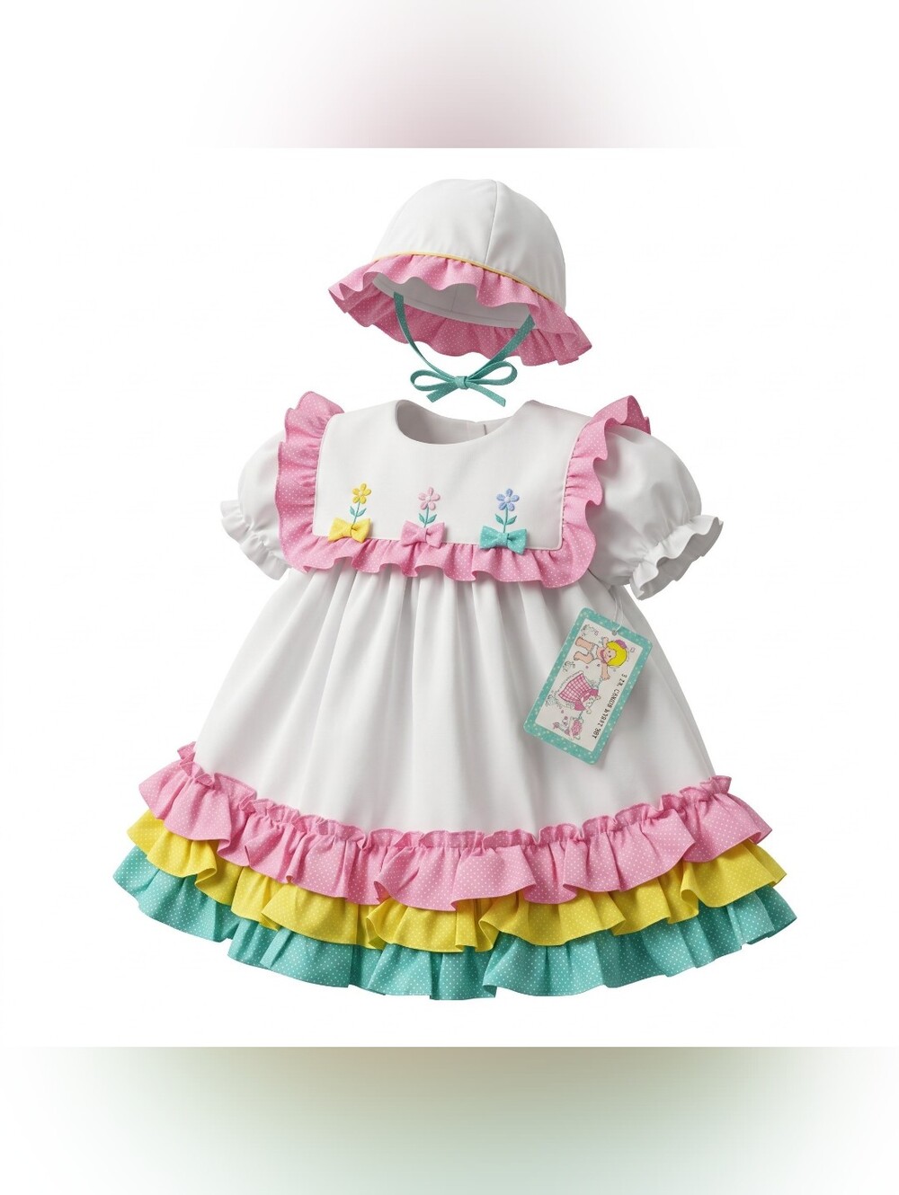 Vintage Sears 2 Piece Dress And Sun Hat Set Ruffle Polka Dot